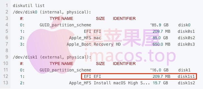 Mac osX环境下用终端代码挂载EFI隐藏分区