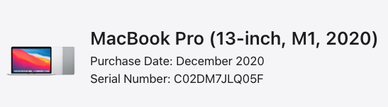 MacBookPro16,1(2020版) 白苹果三码