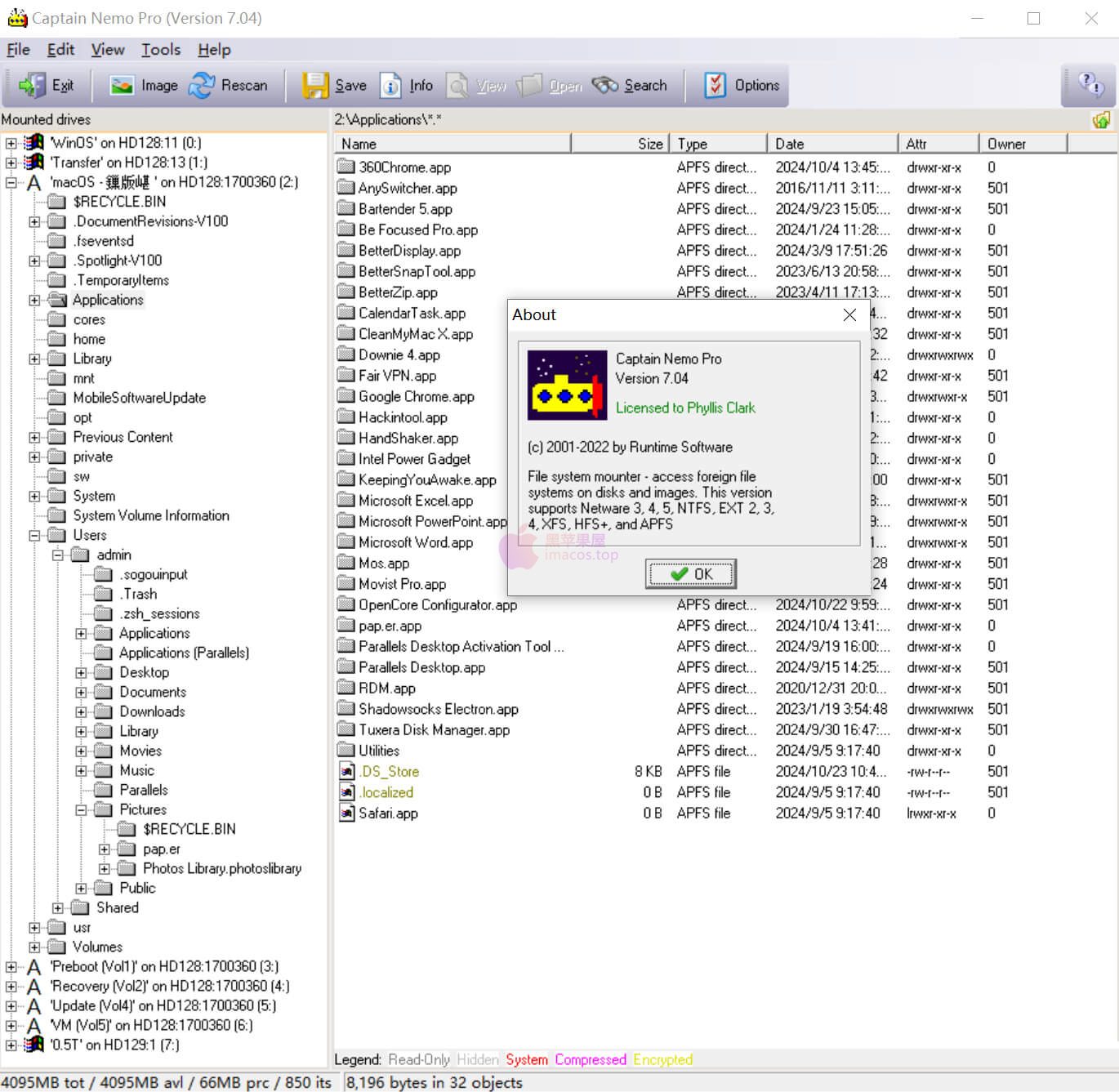 CaptainNemoPro v7.04 绿色版（3MB）支持APFS，黑苹果系统文件维护工