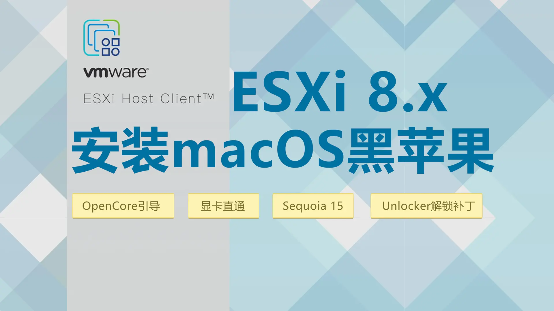 新手零基础VMware ESXi 8.0虚拟机安装macOS黑苹果Hackintosh系统OPenCore引导直通独立显卡GPU优化保姆级安装过程