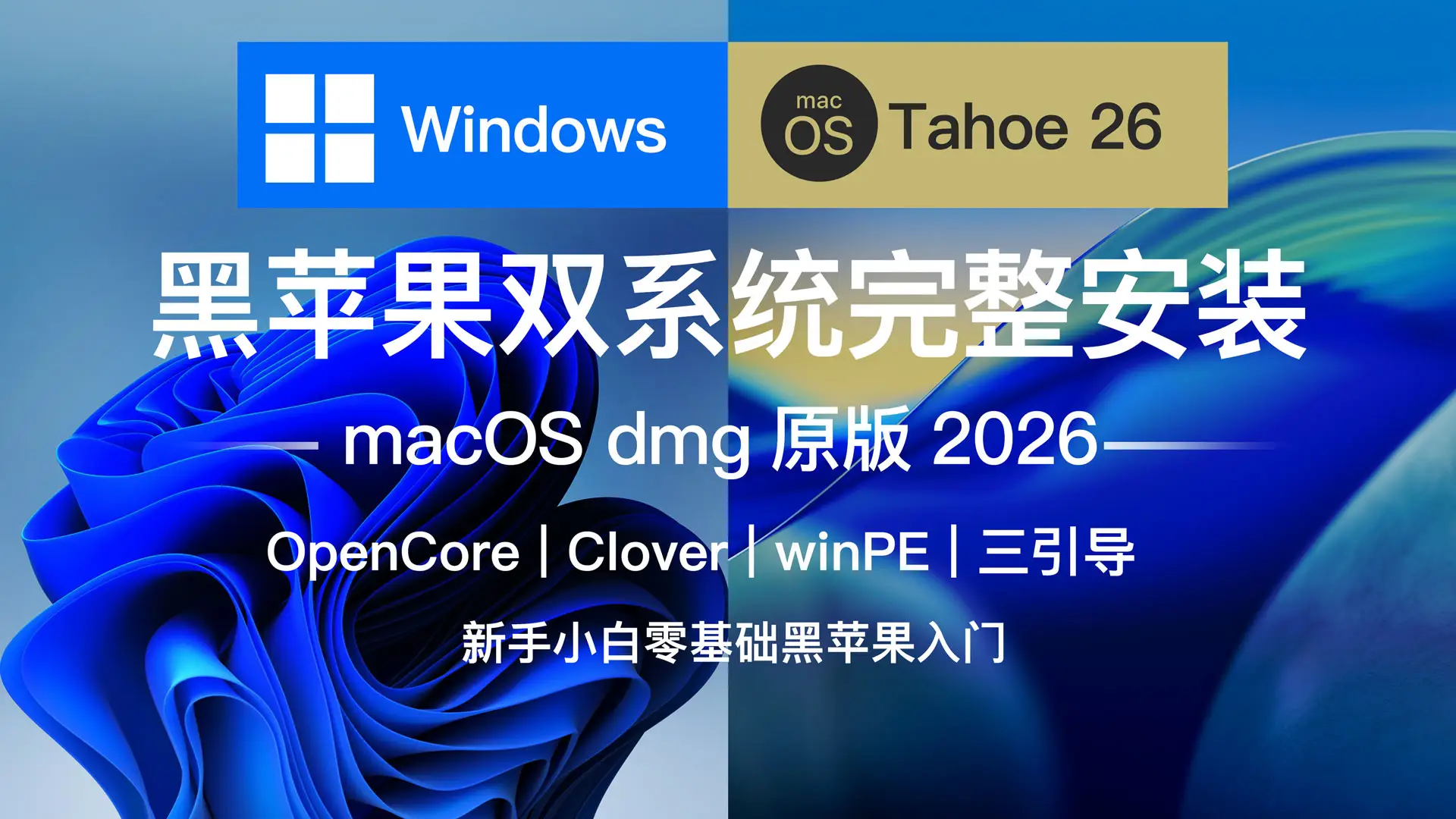 Windows环境下dmg原版黑苹果系统安装OpenCore Clover winPE三引导，2026年最新Hackintosh从入门到上手新手小白零基础黑苹果macOS Tahoe 26双系统安装，单硬盘双系统及双硬盘双系统安装方式